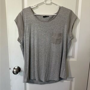 Tahari Gray Short‎ Cap Sleeve Pocket Tee shimmer NEW